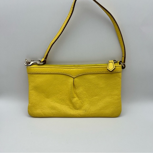 Dooney @ Bourke yellow supple pebbled leather wristlet or convert to mini purse - Picture 2 of 8